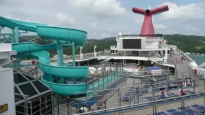 large slide on the top of an ocean cruise ship